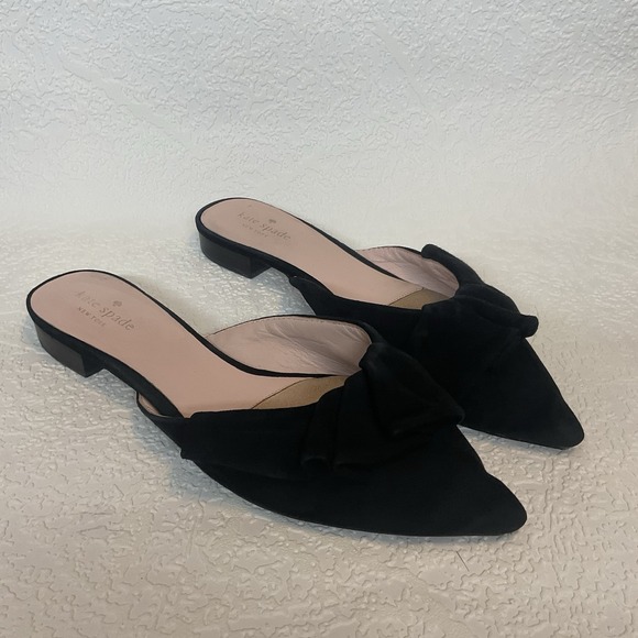 kate spade new york Shoes - Size 10M Kate Spade New York Faryn Black Womens Suede Ruffle Bow Flat Mules